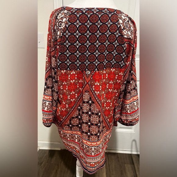 Fig & Flower Women’s Blouse 3/4 Sleeve Tie Keyhole Semi Sheer Boho Size 2X - Picture 16 of 16